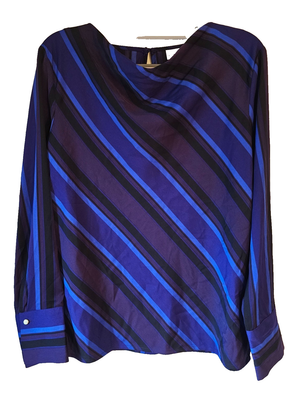 Liz Claiborne Purple Striped Blouse Long Sleeve Satin Career Top NWT Small